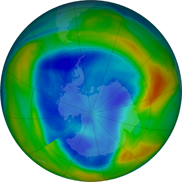 Antarctic ozone map for 22 August 2016